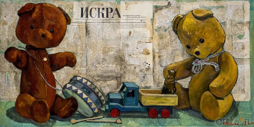 Фото №122908. ИСКРА. СТРОИТЕЛИ БУДУЩЕГО. 2012 Холст, масло, коллаж