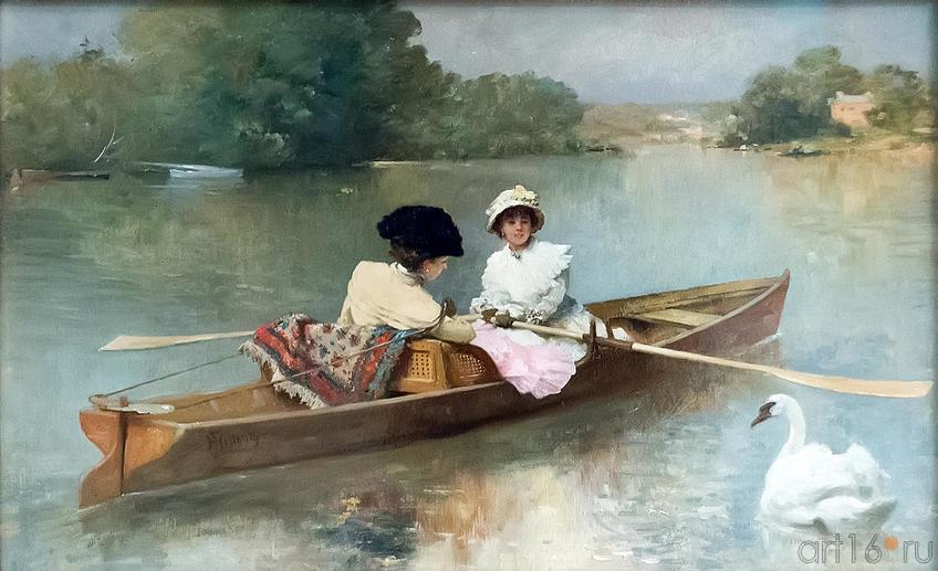 Фото №187966. ФЕРДИНАНД (ФЕРНАН) ЭИЛЬБЮТ (ГЕИЛЬБУТ) 1826 - 1889 Прогулка по Сене. Около 1880 Дерево, масло