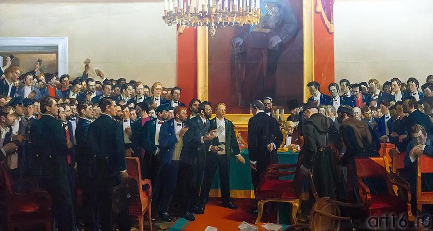 Фото №210073. ЯКУПОВ Х.А. 1919-2010 В.И. ЛЕНИН НА СТУДЕНЧЕСКОЙ СХОДКЕ В КАЗАНСКОМ УНИВЕРСИТЕТЕ В 1887г. Холст, масло