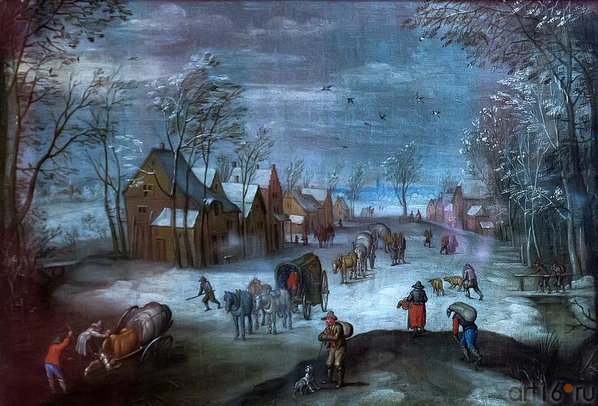 Фото №211321. БРЕЙГЕЛЬ ЯП СТАРШИЙ (КРУГ) Нидерланды СЕЛЬСКАЯ ДОРОГА ЗИМОЙ Холст, масло