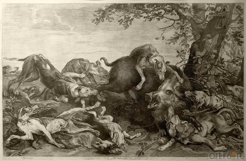 Фото №211744. ВААЛ. ГОЛЛАНДСКИЙ ХУДОЖНИК. II половины XVII. БОЛЬШАЯ ОХОТА НА КАБАНА. 1670-е