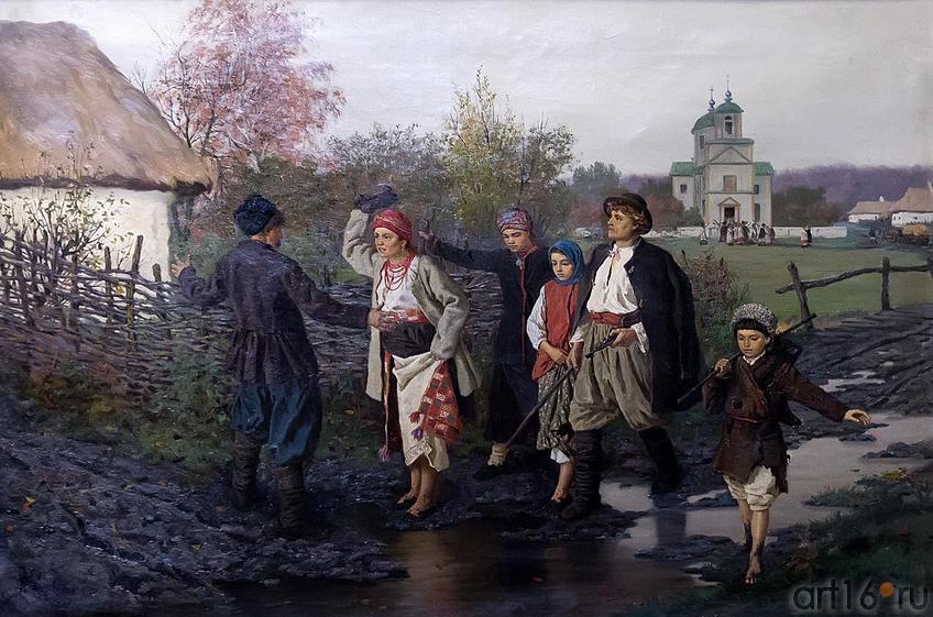 Фото №211792. ТРУТОВСКИЙ КОНСТАНТИН АЛЕКСАНДРОВИЧ 1826-1893 ВОЗВРАЩЕНИЕ ИЗ ЦЕРКВИ. 1887 Холст, масло