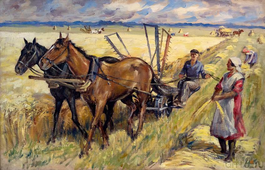 Фото №213693. ПОЛЯКОВ Г.Я. 1901-1948 РАБОТА В ПОЛЕ. КОСЬБА. 1935 Холст, масло