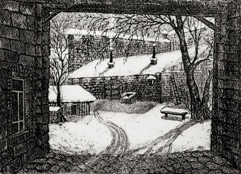 Фото №313758. ДВОР СЕМЕНОВСКОЙ ПЕКАРНИ, ГДЕ РАБОТАЛ АЛЕКСЕЙ ПЕШКОВ. 1977 Офорт, акватинта