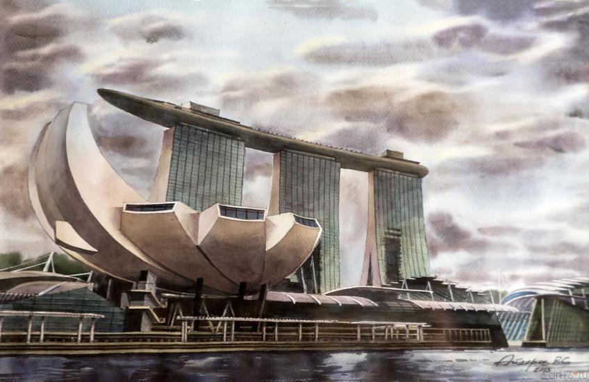 Фото №374003. АЙДАРОВ Р.С. 1950 КОМПЛЕКС МАРИНА-БЭЙ В СИНГАПУРЕ. 2013 Бумага, акварель