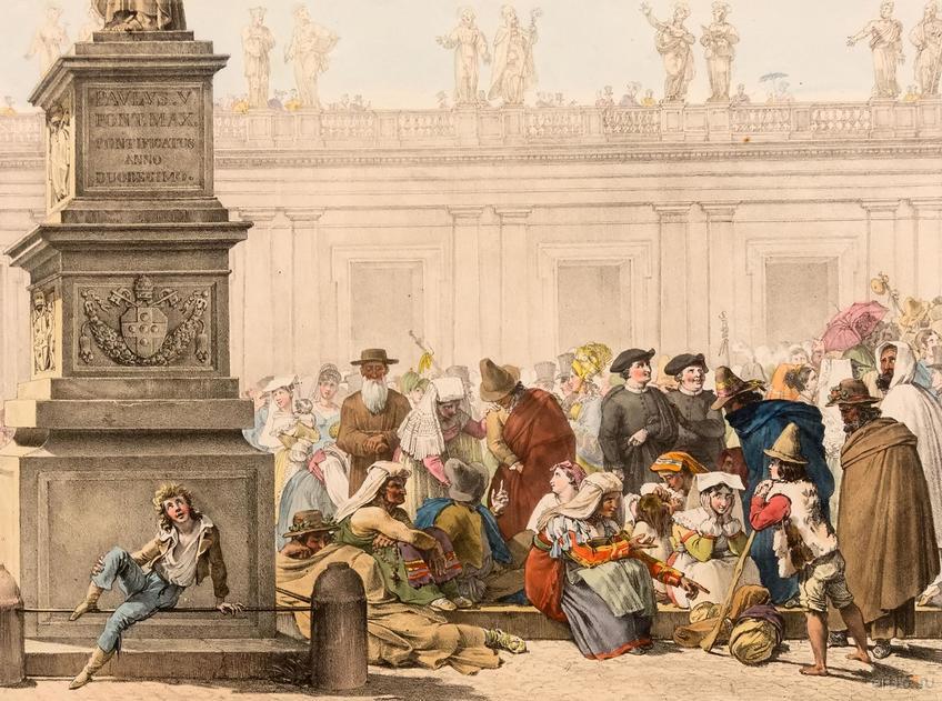 Фото №848492. АНТУАН ЖАН БАТИСТ ТОМА. Верующие, ожидающие папского благословения. Лист из серии «Год в Риме и его окрестностях». 1822-1826