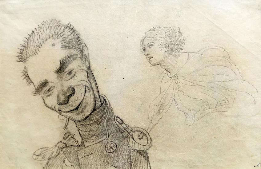 Фото №878764. А.О.Корицкий в костюме подпоручика. Шарж. 1847-1849. Брюллов К.П.