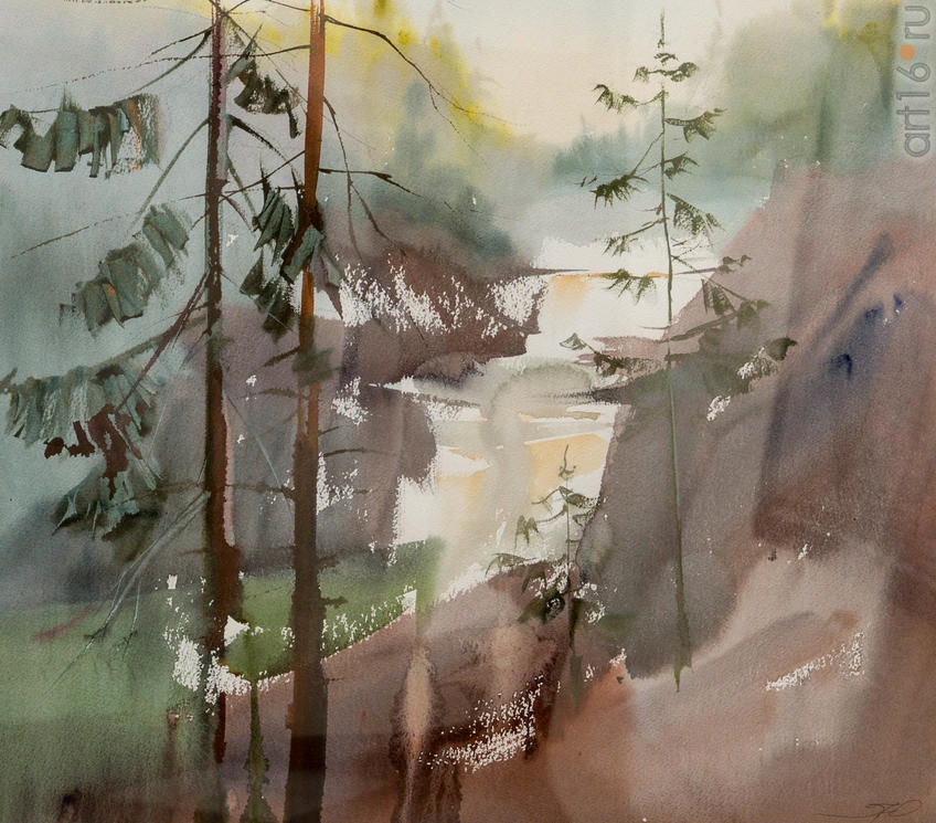 Фото №919256. Юрий ЛОМКОВ. Северодвинск. 1951 «Утро Карелии водопад Кивач». 2014. бум. акв.. 51x56