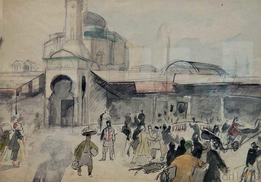 Фото №94224. Эскиз к картине "Сенной базар". 1970-е. Б.И.Урманче. 1897-1990