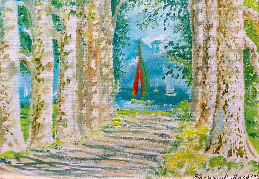 Фото №975717. Платаны и красный парус. 2019. Альберт Галимов