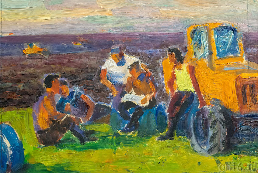 Фото №976775. Трактористы. 1963, Старостин П.Н; картон, масло