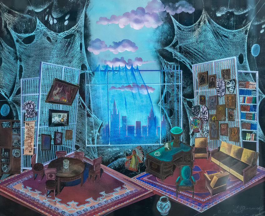 Фото №981274. Эскиз декорации к пьесе Розова "Гнездо глухаря". Альмеев Надир Усманович (1946)